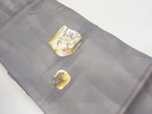 引箔壺に花葉・鳥模様刺繍名古屋帯